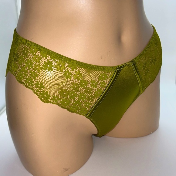 Glossy Satin Lace‎ Edge French Inspired Boudoir Chartreuse Stretchy Panties XL - Picture 7 of 14